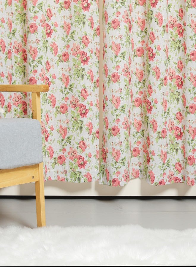 RLoncomix Pink Floral Print Linen Curtains Vintage Rose Window Treatment Curtain Light Filtering Farmhouse Grommet Window Drapes for Living Room Bedroom, 2 Panels, 52 x 84 Inch - Image 4