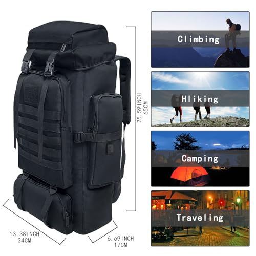 Ogetok 80L Hiking Backpack Camping Rucksack, 80 liters Large Capacity Outdoor Knapsack Travel Climbing Mountaineering Carry On Backpack Bag, Trekking Backpacking for Men Women, Black - Image 2