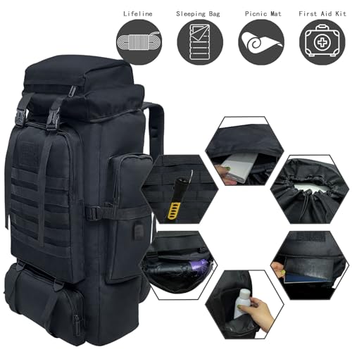 Ogetok 80L Hiking Backpack Camping Rucksack, 80 liters Large Capacity Outdoor Knapsack Travel Climbing Mountaineering Carry On Backpack Bag, Trekking Backpacking for Men Women, Black - Image 5