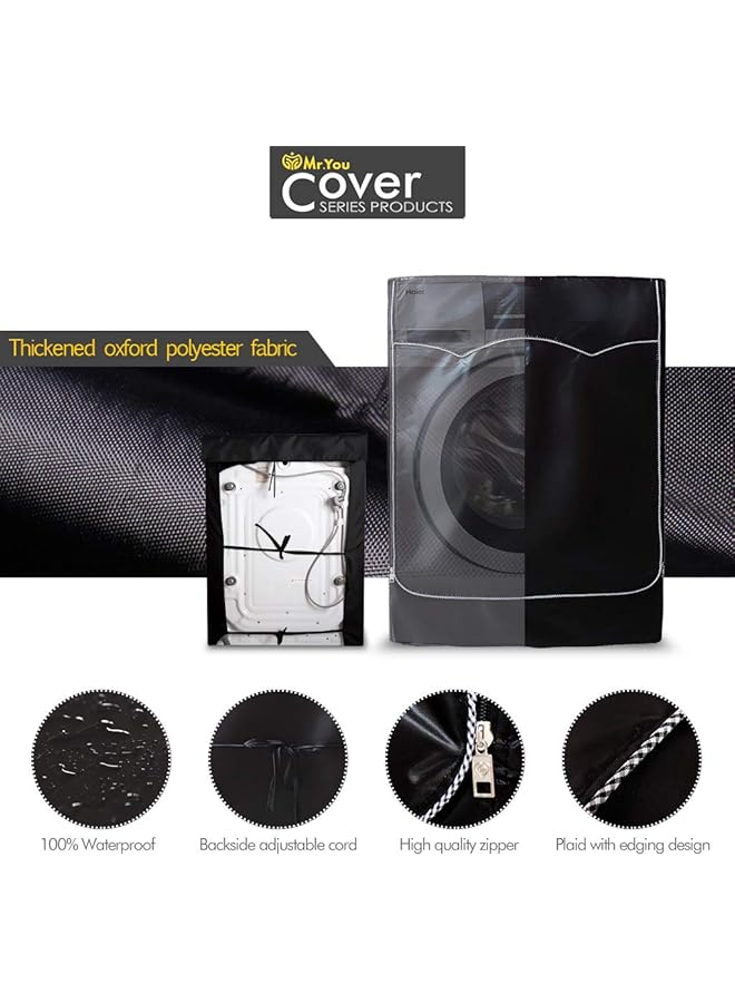 إيروريكس غطاء غسالة مناسب لمعظم الغسالات ذات التحميل الأمامي سعة 4.5 قدم مكعب مقاوم للماء من البوليستر الأسود 27X33X39 بوصة - Image 2