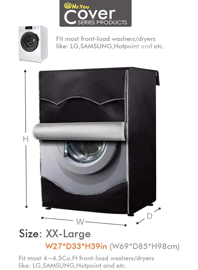 إيروريكس غطاء غسالة مناسب لمعظم الغسالات ذات التحميل الأمامي سعة 4.5 قدم مكعب مقاوم للماء من البوليستر الأسود 27X33X39 بوصة - Image 3