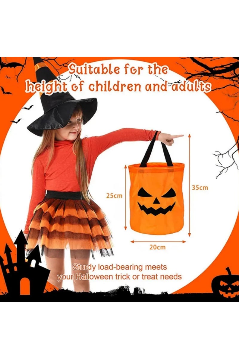سلة هالووين قابلة للطي، دلو حلوى اليقطين، أكياس حلوى، سلة هدايا لحفلات عيد الشكر للأطفال، ديكورات هالووين برتقالية قابلة لإعادة الاستخدام، 25 × 30 سم، مصباح LED. - Image 5