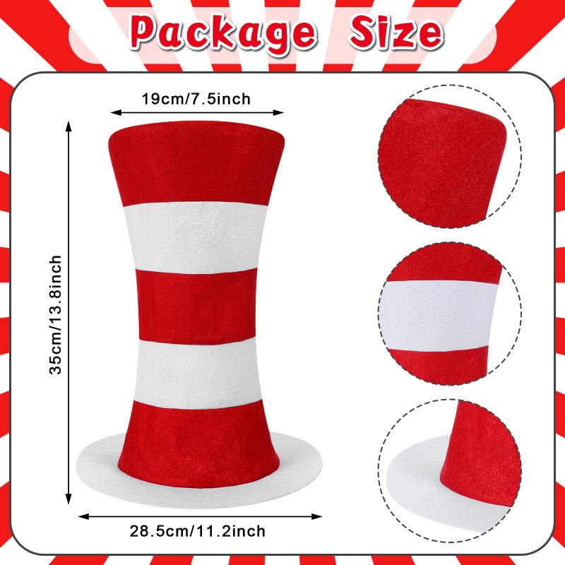 Fabllewavi 5 Pcs Cat Hat in Costume Accessories, Red White Striped Hat, Bow Tie, Gloves, Furry Scarf Fun Cat Character Outfit for Read Book Day Cosplay Supplies - Image 3