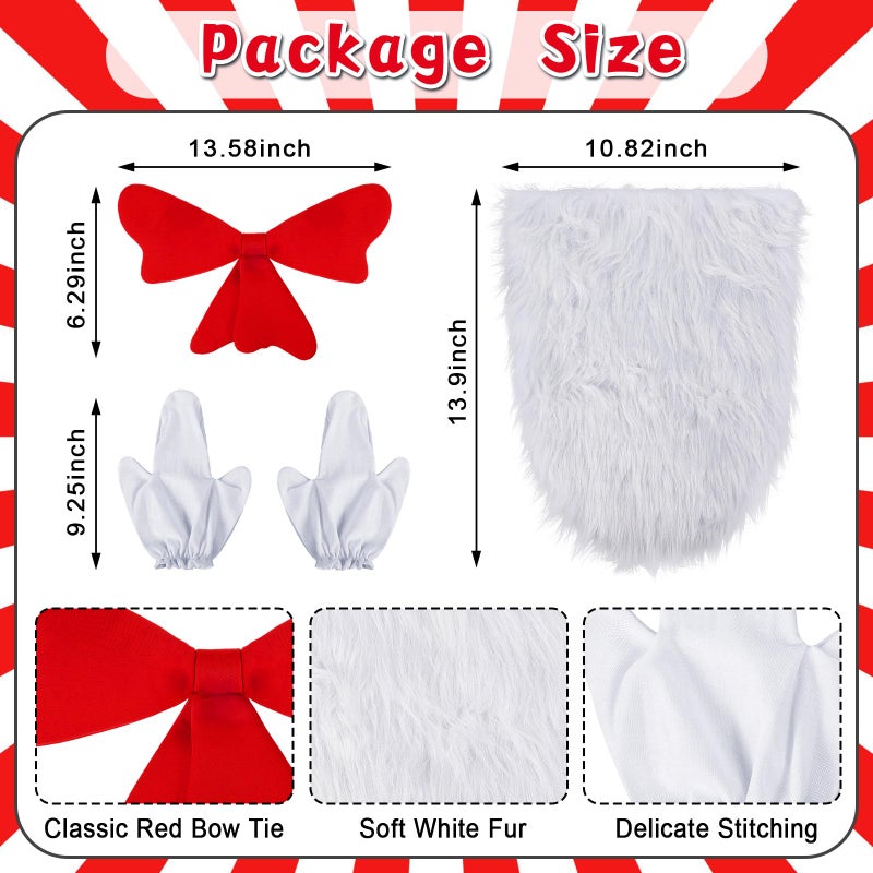 Fabllewavi 5 Pcs Cat Hat in Costume Accessories, Red White Striped Hat, Bow Tie, Gloves, Furry Scarf Fun Cat Character Outfit for Read Book Day Cosplay Supplies - Image 4