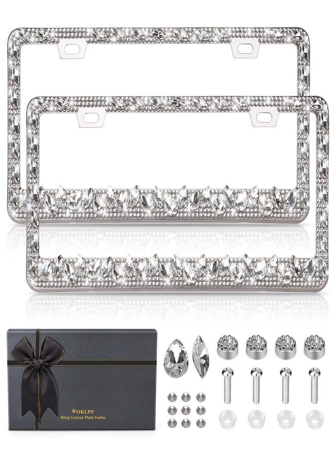 OKLPF Bling License Plate Frame for Women,Sparkle License Plate Frames| Shiny Large Gift Box(White) - Image 1
