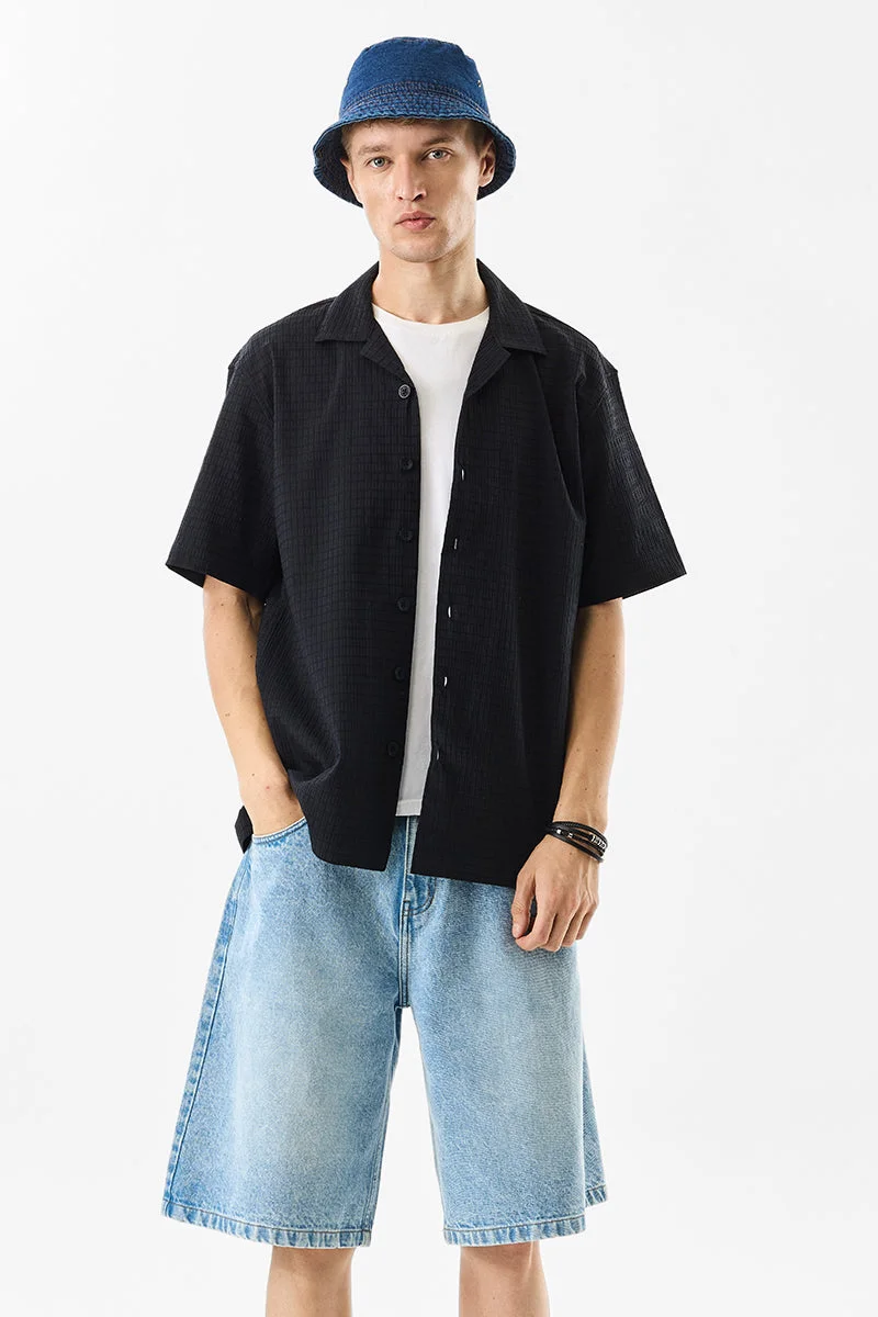 SNITCH Stretch Box Fit Cuban Collar Textured Shirt