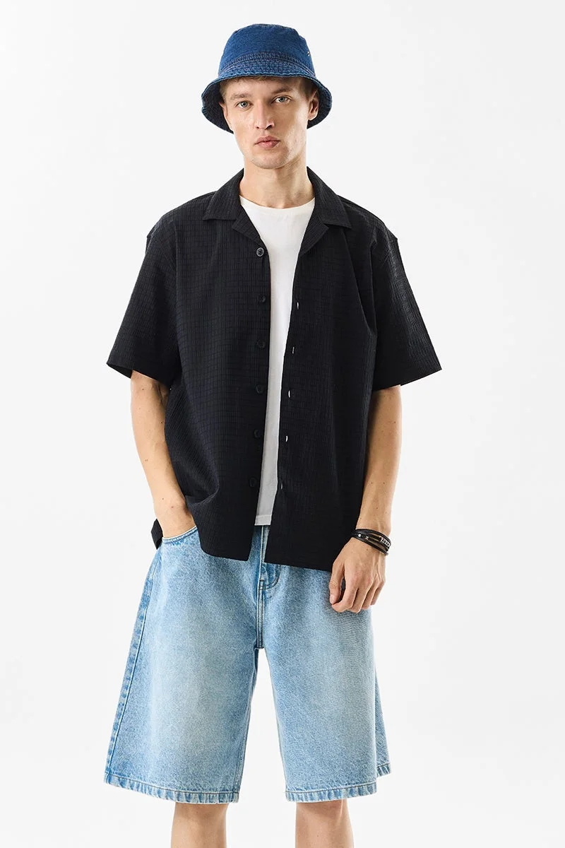 SNITCH Stretch Box Fit Cuban Collar Textured Shirt