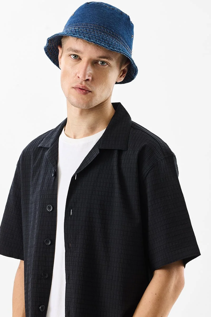 SNITCH Stretch Box Fit Cuban Collar Textured Shirt