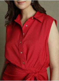 Dennis Lingo Slim Fit Red Rayon Dress – Bold and Beautiful  - Image 5