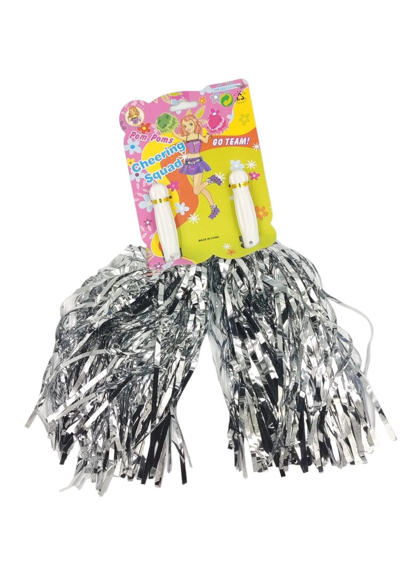 Party Time 1 Pair Cheerleading Pompoms Silver Color for Sports Team Cheering Party Dance Accessories.