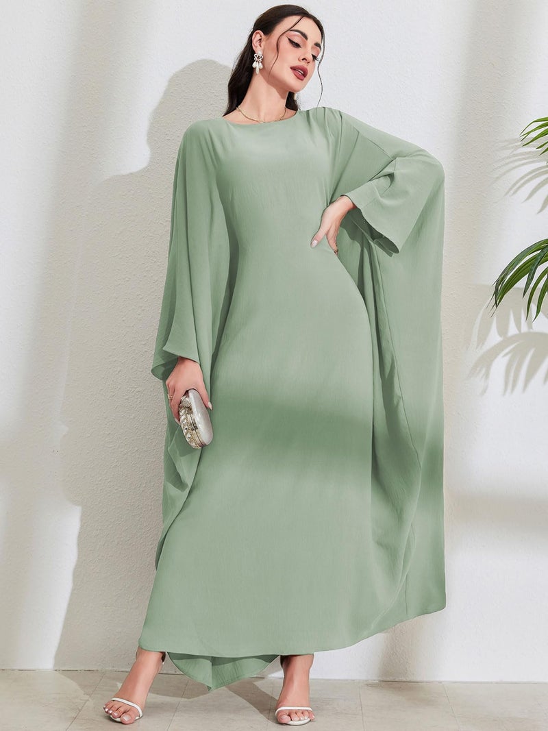 MedeShe Women's Modest Hidden Adjustable Belt Oversized Abaya Muslim Dress Prayer Robes Kaftans (Mint Green, One Size) - Image 2