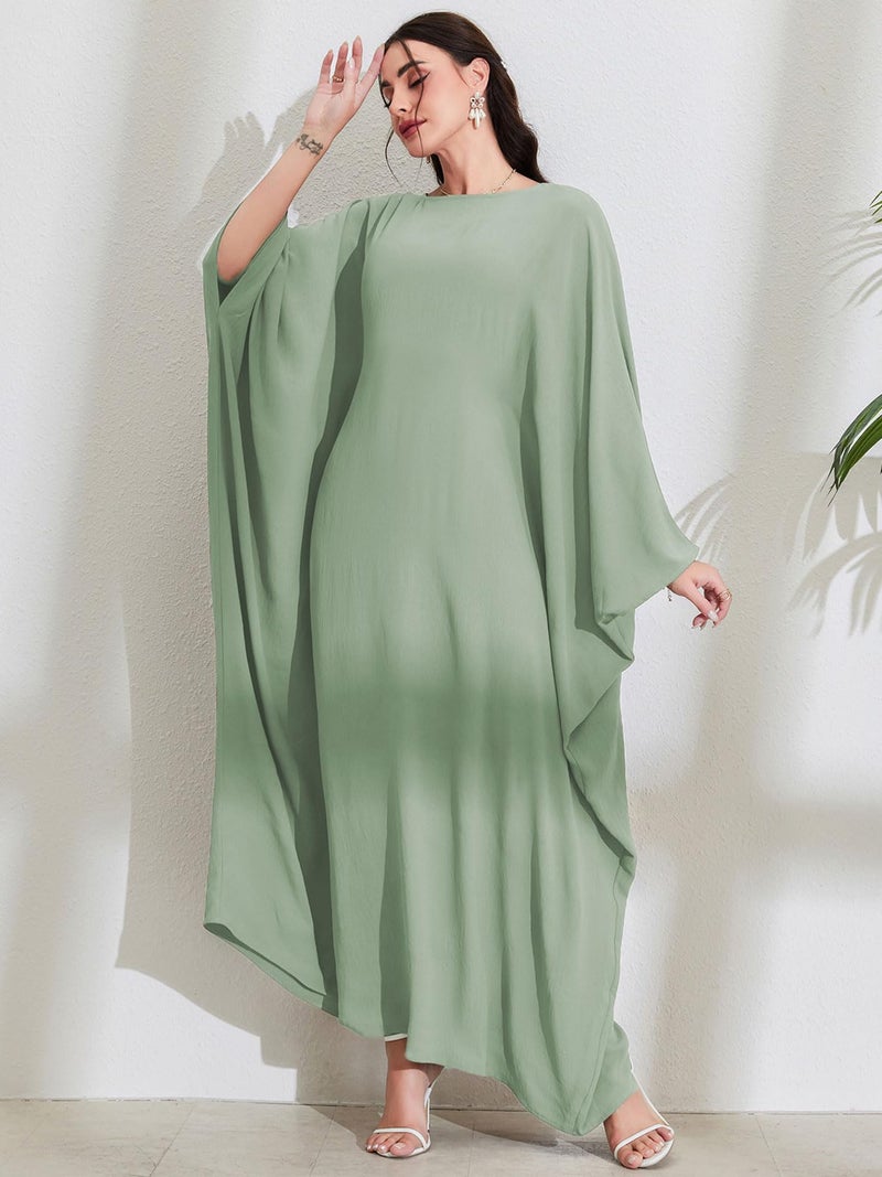 MedeShe Women's Modest Hidden Adjustable Belt Oversized Abaya Muslim Dress Prayer Robes Kaftans (Mint Green, One Size) - Image 4