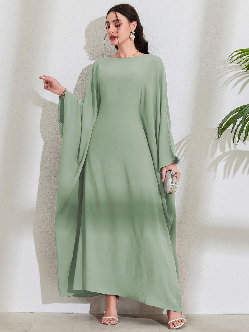MedeShe Women's Modest Hidden Adjustable Belt Oversized Abaya Muslim Dress Prayer Robes Kaftans (Mint Green, One Size) - Image 5