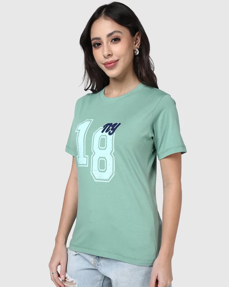 Women's Granite Green NY18 Typography Cotton Elastane T-shirt