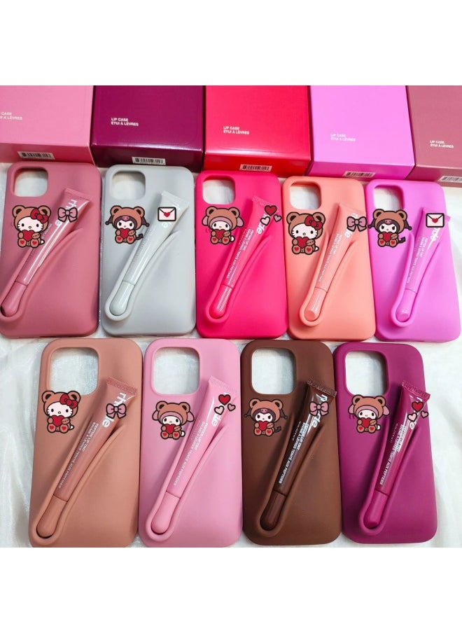 Generic - Rhodee Lipstick Lip Gloss IPhone16promax Phone Case For Apple 15pro Silicone 14 Color Box Packaging-Color:Gray (with Original Packaging) + Toast Lipstick-Applicable Models:iphone14 - Image 1