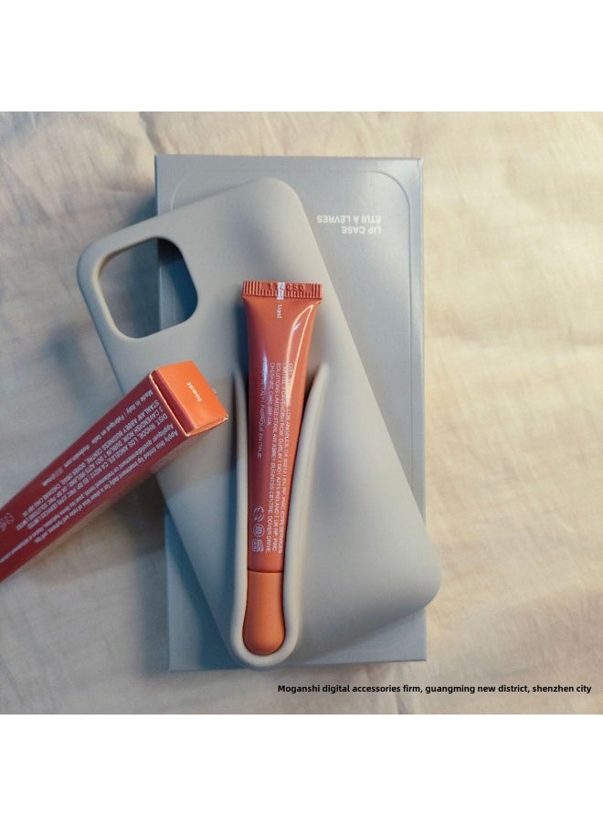 Generic - Rhodee Lipstick Lip Gloss IPhone16promax Phone Case For Apple 15pro Silicone 14 Color Box Packaging-Color:Gray (with Original Packaging) + Toast Lipstick-Applicable Models:iphone14 - Image 1