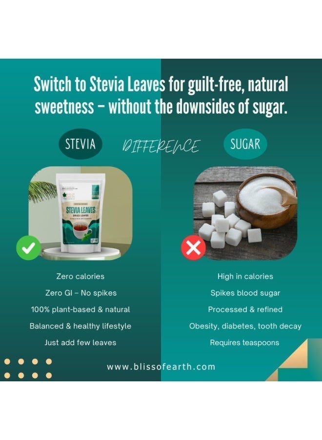 بليس اوف ايرث بليس أوف إيرث أوراق ستيفيا العضوية المجففة، الطبيعية والخالية من السكر أفضل طعم، 2X100GM - Image 3