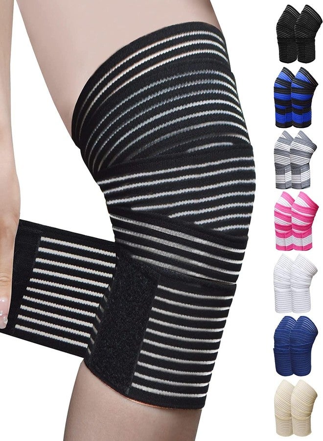 Ausbond 2Pcs Knee Wraps for Leg Calf Thigh Extra Long Elastic All Purpose Support Wrap Brace Compression Bandage for Pain Relief Weightlifting Powerlifting Squats (71in, Black, 2) - Image 1