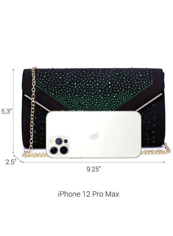 DASEIN Women Rhinestone Evening Bag Faux Suede Clutch Formal Party Sparkly Purses Cocktail Wedding Handbag (Green) - Image 4