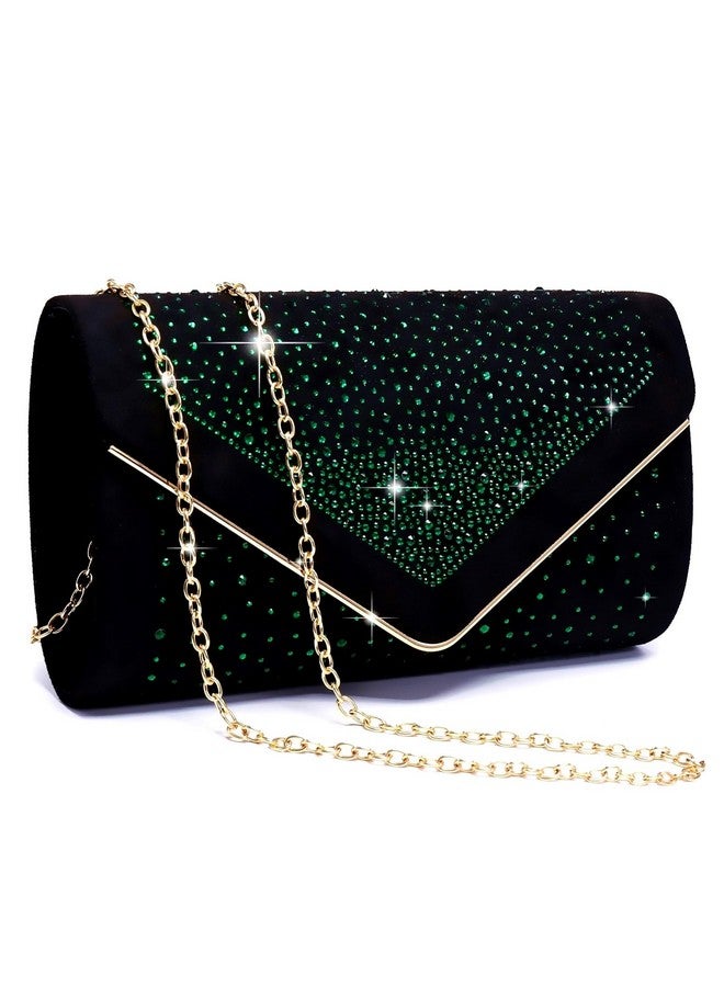 DASEIN Women Rhinestone Evening Bag Faux Suede Clutch Formal Party Sparkly Purses Cocktail Wedding Handbag (Green) - Image 1