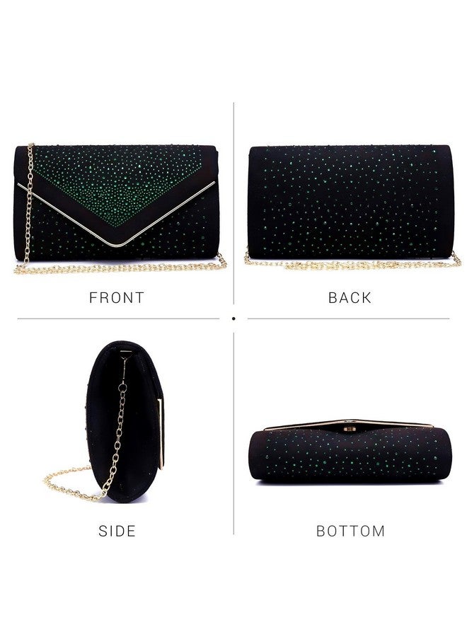 DASEIN Women Rhinestone Evening Bag Faux Suede Clutch Formal Party Sparkly Purses Cocktail Wedding Handbag (Green) - Image 3
