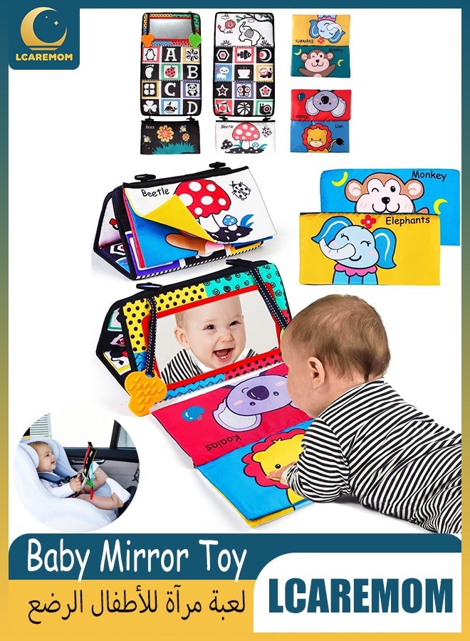 LCAREMOM Infant Mirror Toys with Cloth Books and Teethers, Baby Toys 0-6 Months Boys,High Contrast Newborn Sensory Montessori Toys for Newborn Development Mat for Babies To Learn To Distinguish Colors - Image 1
