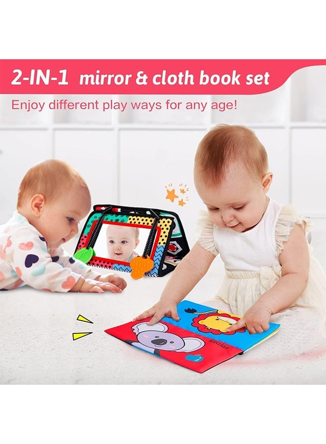 LCAREMOM Infant Mirror Toys with Cloth Books and Teethers, Baby Toys 0-6 Months Boys,High Contrast Newborn Sensory Montessori Toys for Newborn Development Mat for Babies To Learn To Distinguish Colors - Image 3