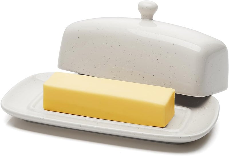 Sweese Butter Dish with Lid, Porcelain Butter Keeper, 7.8 Inch Butter Holder with Handle Cover, Butter Container Perfect for East West Coast Butter, Light Gray - Image 1