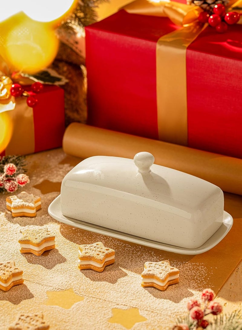 Sweese Butter Dish with Lid, Porcelain Butter Keeper, 7.8 Inch Butter Holder with Handle Cover, Butter Container Perfect for East West Coast Butter, Light Gray - Image 3