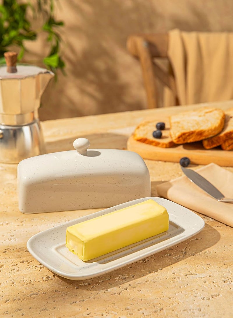 Sweese Butter Dish with Lid, Porcelain Butter Keeper, 7.8 Inch Butter Holder with Handle Cover, Butter Container Perfect for East West Coast Butter, Light Gray - Image 4