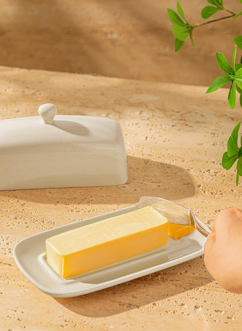 Sweese Butter Dish with Lid, Porcelain Butter Keeper, 7.8 Inch Butter Holder with Handle Cover, Butter Container Perfect for East West Coast Butter, Light Gray - Image 5