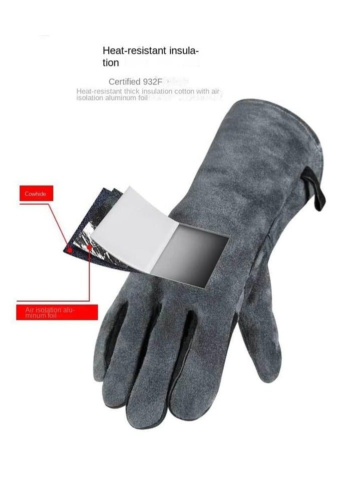 Excefore Resistant Oven Gloves Mitts, 932℉/500℃ Heat Resistant Pizza Oven Mitts, for Grill Heat Insulation Leather Forging Welding Gloves, for Cooking, Kitchen, Camping, Fireplace, Grilling (Black-16inch)  - Image 3