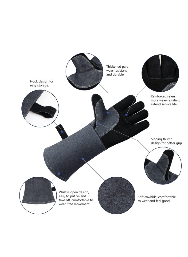 Excefore Resistant Oven Gloves Mitts, 932℉/500℃ Heat Resistant Pizza Oven Mitts, for Grill Heat Insulation Leather Forging Welding Gloves, for Cooking, Kitchen, Camping, Fireplace, Grilling (Black-16inch)  - Image 4