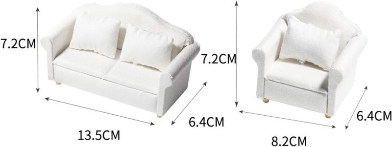klarako Handcrafted White 1:12 Wooden Sofa Armchair Love Seat Couch Dollhouse Miniatures Furniture Living Room - Image 4
