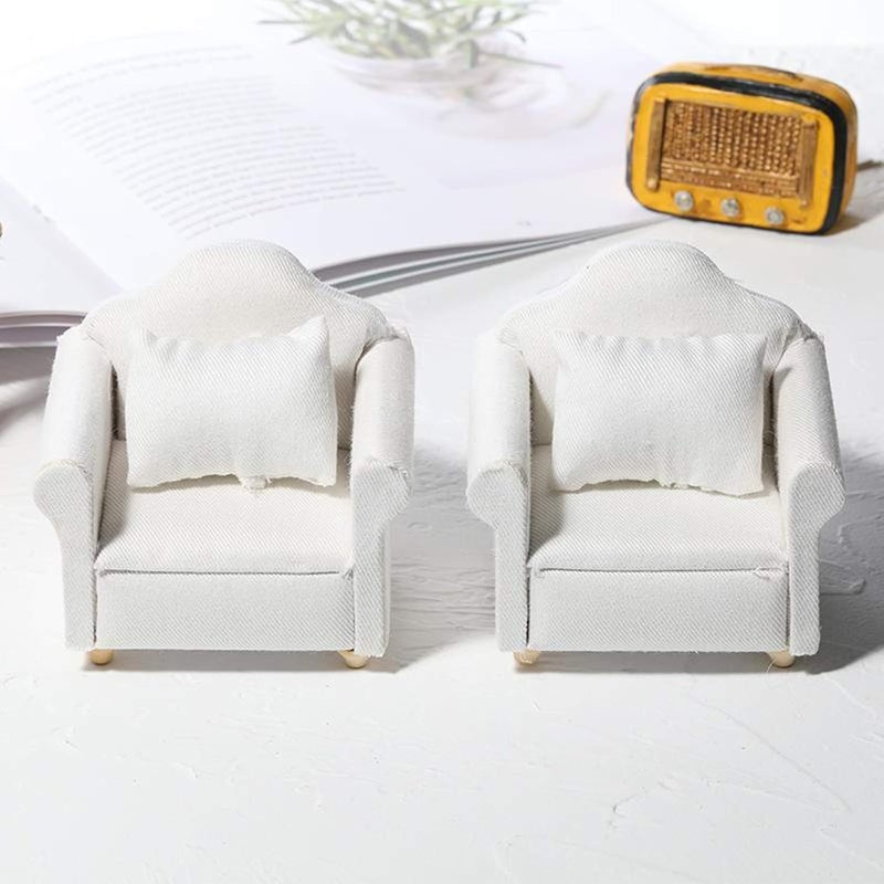 klarako Handcrafted White 1:12 Wooden Sofa Armchair Love Seat Couch Dollhouse Miniatures Furniture Living Room - Image 2
