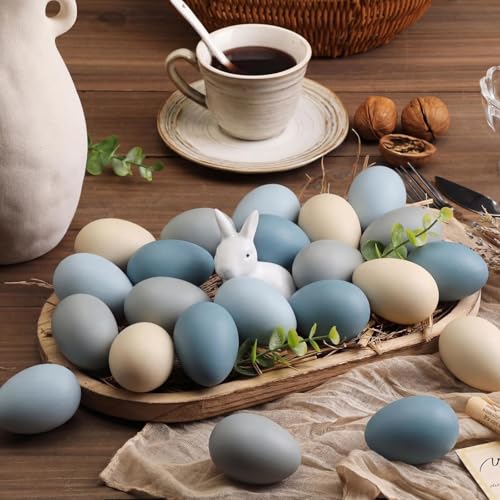 Gejoy 24 Pcs Neutral Easter Eggs Plastic Fake Chicken Eggs 236 Inch Vintage Boho Easter Decor Pastel Bowl Vase Fillers Farmhouse Spring Decorations for Home Table DIY Craft Pastel - Image 1