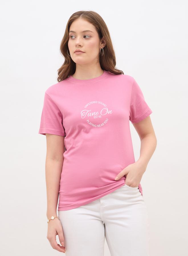 Styli Slogan Print Regular Fit T-Shirt - Image 2