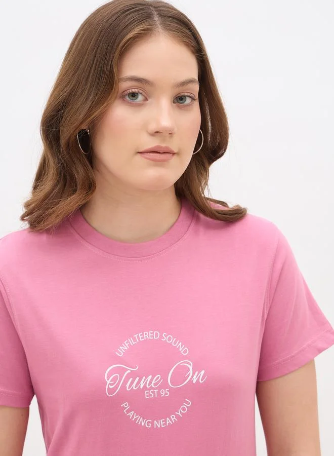 Styli Slogan Print Regular Fit T-Shirt