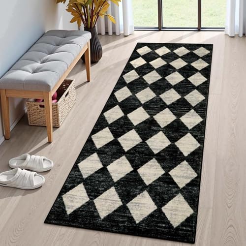 La Home Lahome Washable Black and White Kitchen Runner Rug, 2x5 Soft Non Slip Laundry Room Rug Bathroom Runner Rugs with Rubber Backing, Moroccan Trellis Kid Pet Friendly Carpet Runners for Entryway Bedside - Image 1