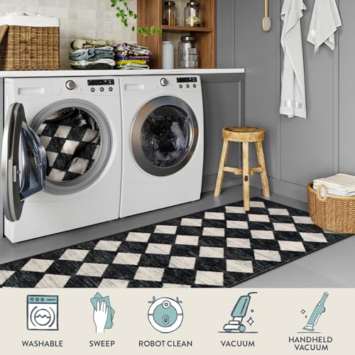 La Home Lahome Washable Black and White Kitchen Runner Rug, 2x5 Soft Non Slip Laundry Room Rug Bathroom Runner Rugs with Rubber Backing, Moroccan Trellis Kid Pet Friendly Carpet Runners for Entryway Bedside - Image 4