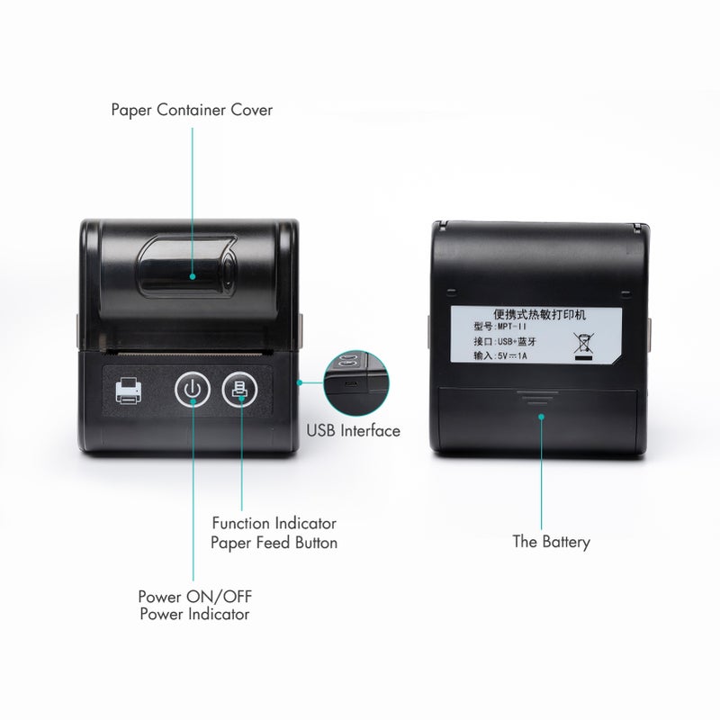 Portable Mini Thermal Receipt Printer USB & BT Connection 2 inches 57mm Wireless Printer High Speed with 1 Roll Paper Inside Compatible with iOS Android Windows for Restaurant s Retail Shop - Image 3