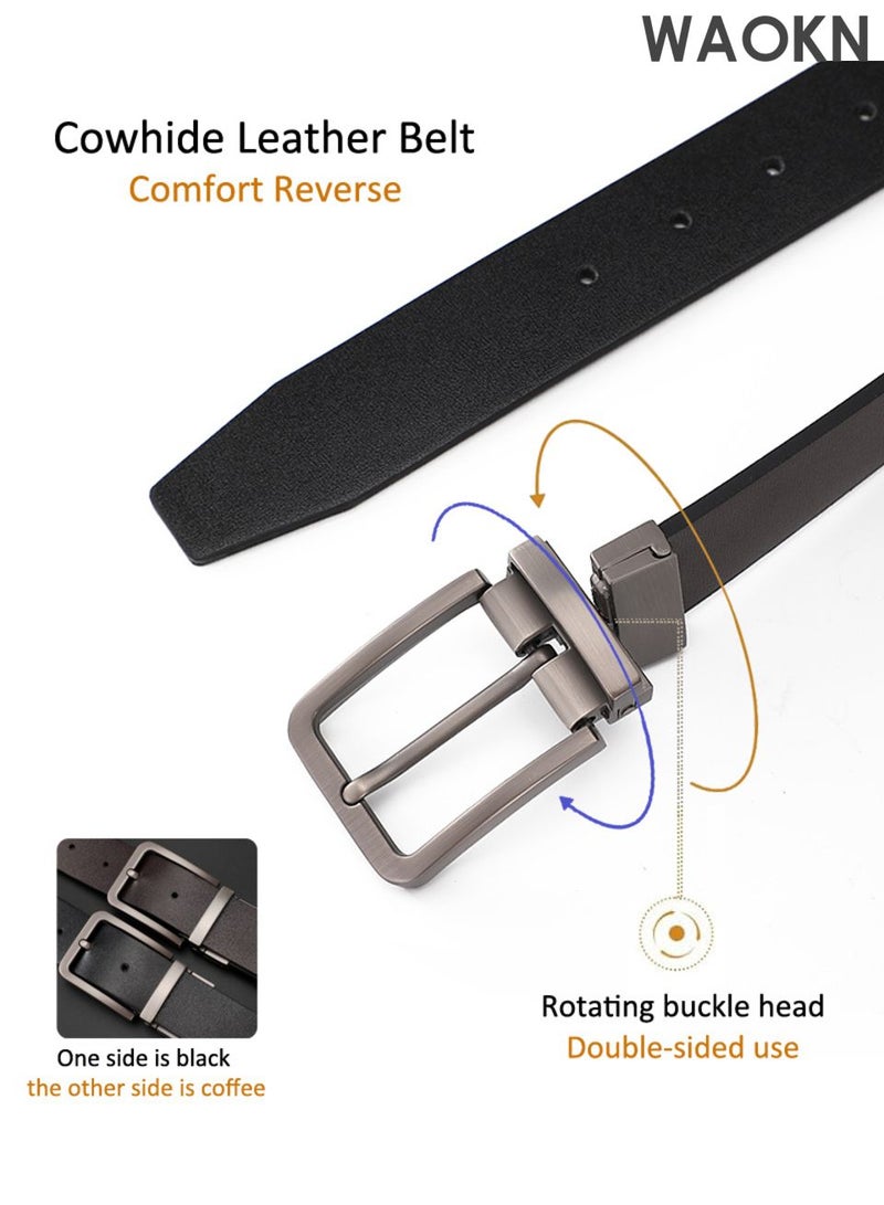 دبليو أيه أو كي أن حزام رجالي قابل للعكس، حزام من الجلد الصناعي الأسود مع مشبك دبوس من سبيكة معدنية، حزام رجالي رسمي للعمل والملابس الكاجوال، عرض 1.3 بوصة، أحزمة رجالية للجينز، أنيقة، رسمية، وترفيهية، أحزمة رسمية للأعمال مع مشبك قابل للتعديل، مناسبة للرجال، 120 سم، أسود. - Image 4
