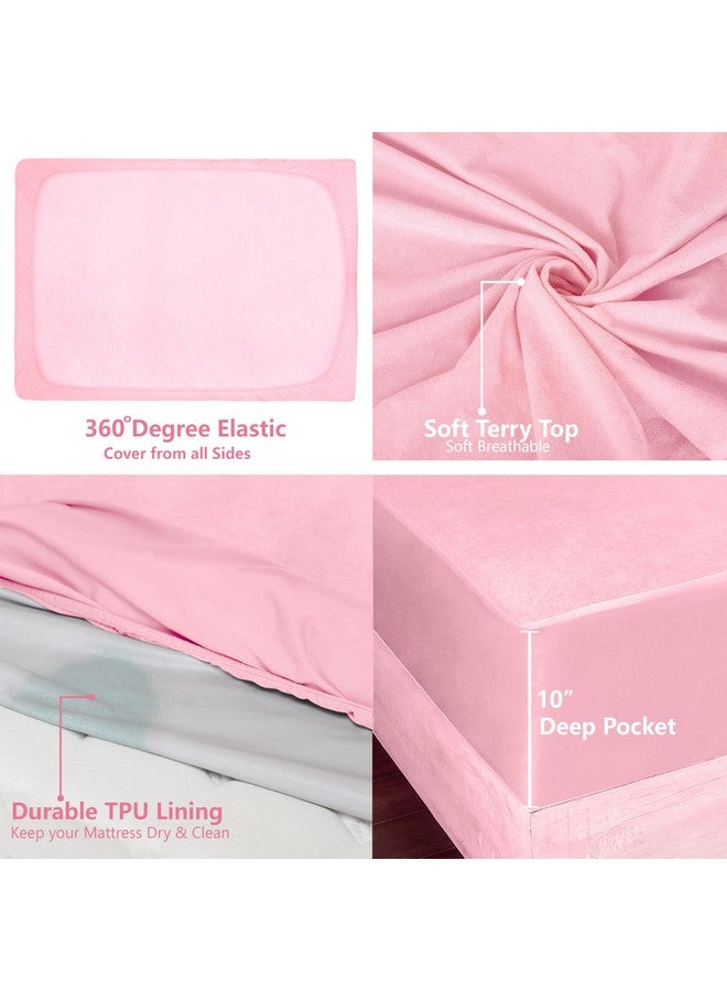 AVI AVI Terry Cotton Ultra Soft Waterproof Bed Mattress Protector Queen Size 78x60 inch | Breathable Washable Elastic Fitted Mattresses Cover for Queen Size Bed (6.5x5 feet, Pink - Fit On 2-10 Inch) - Image 3