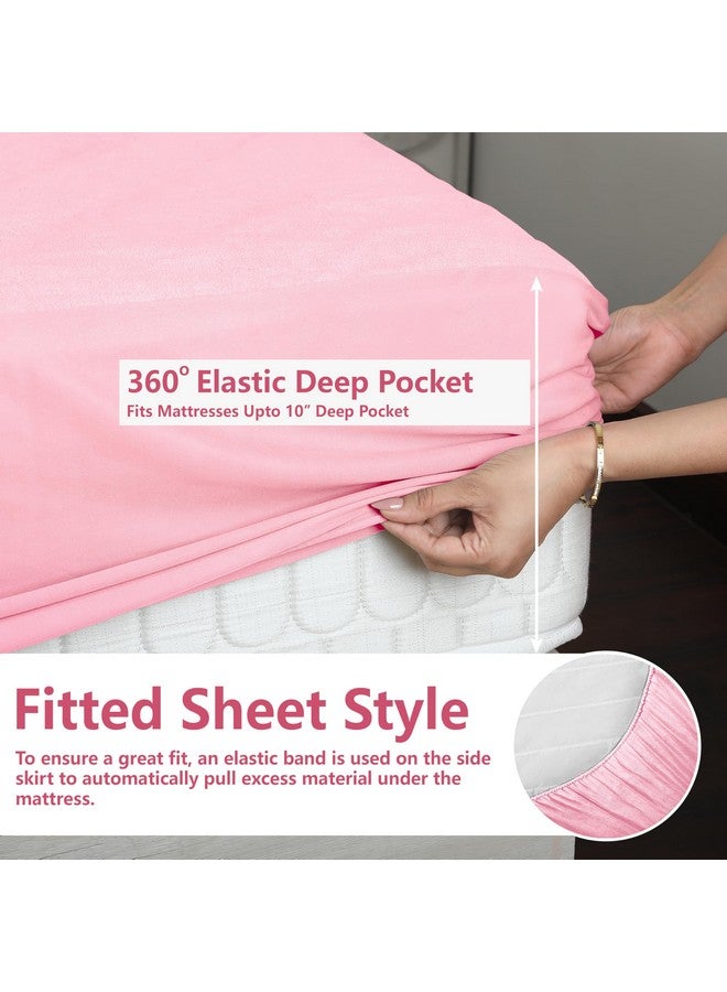 AVI AVI Terry Cotton Ultra Soft Waterproof Bed Mattress Protector Queen Size 78x60 inch | Breathable Washable Elastic Fitted Mattresses Cover for Queen Size Bed (6.5x5 feet, Pink - Fit On 2-10 Inch) - Image 4