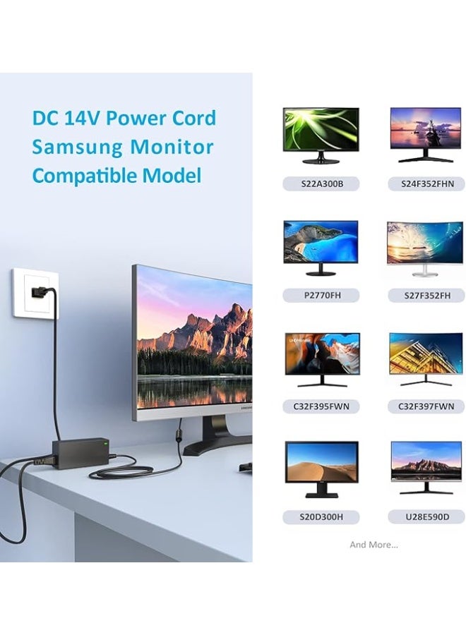 Terabyte سلك طاقة 14 فولت لشاشة سامسونج، محول تيار متردد 3 أمبير، DC 14 فولت، 42 واط كحد أقصى، متوافق مع شاشات LCD من سامسونج (DC 14 فولت)، أسود، موصل أسطواني، 100-240 فولت تيار متردد، 50/60 هرتز، 1 قطعة - Image 2