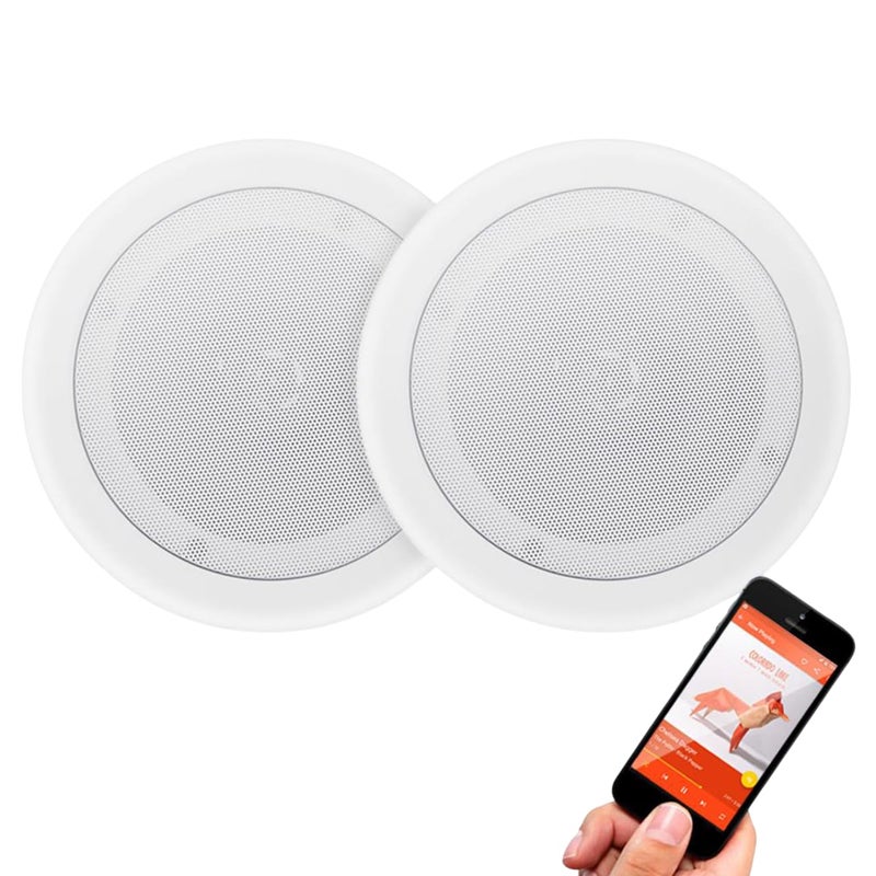 Pyle Pair 8 Bluetooth Flush Mount Inwall Inceiling 2Way Universal Home Speaker System Spring Loaded Quick Connections Polypropylene Cone Polymer Tweeter Stereo Sound 250 Watts PDICBT852RD