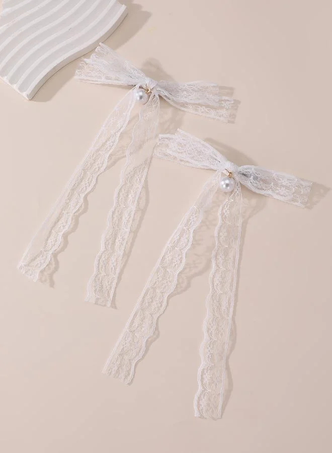 تايك تو Set of 2 - Lace Bow Hair Clips
