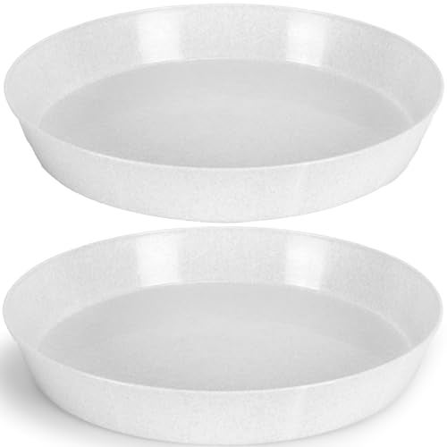 Austin Planter 18 Inch 163 Inch Base Case of 2 Plant Saucers White Granite Colored Polypropylene Heavy Duty IndoorOutdoor Collects Flower Pot Drainage and Excess Water Made in USA - Image 1