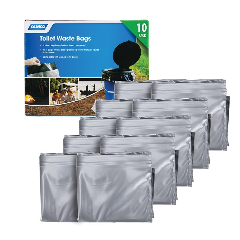 Camco Toilet Waste Bags - Features a Biodegradable Powder & Leak Proof Double Bag Design - Great for Camping, RVing, Hiking, or Boating - 10-Pack (41548) - Image 1
