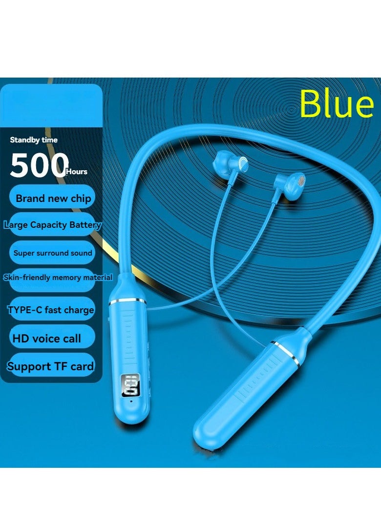 Generic Wireless neck-mounted Bluetooth headset battery display ultra-long standby neck-mounted sports headset blue  - Image 1